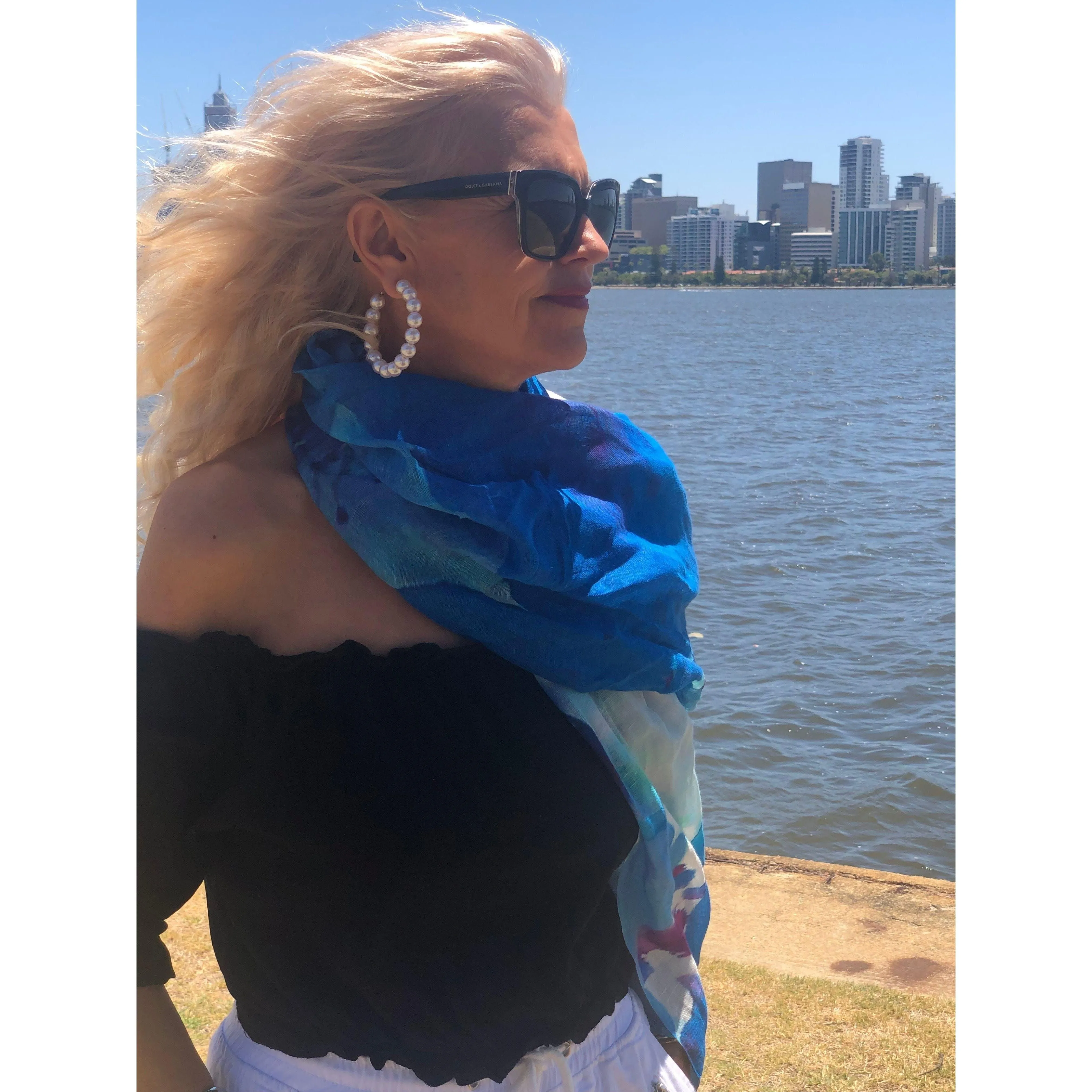 💙  Cotton Linen Scarf Blue Ocean