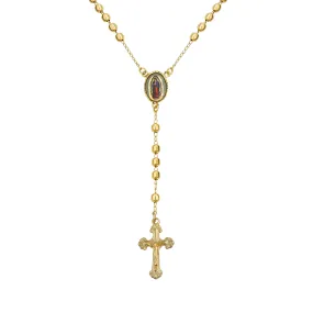 18K Gold Plated Rosary Necklace with Crucifix and Virgin Mary Beads