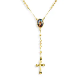 18K Gold Plated Rosary Necklace with Virgin Mary Cross and Prayer Beads
