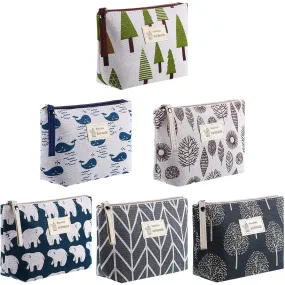 6 Pieces Canvas Makeup Bags Printed Cosmetic Bags Multi-Function Travel Organizer Pouches with Zipper Toiletry Bag Accessories for Women Girls, 6 Styles