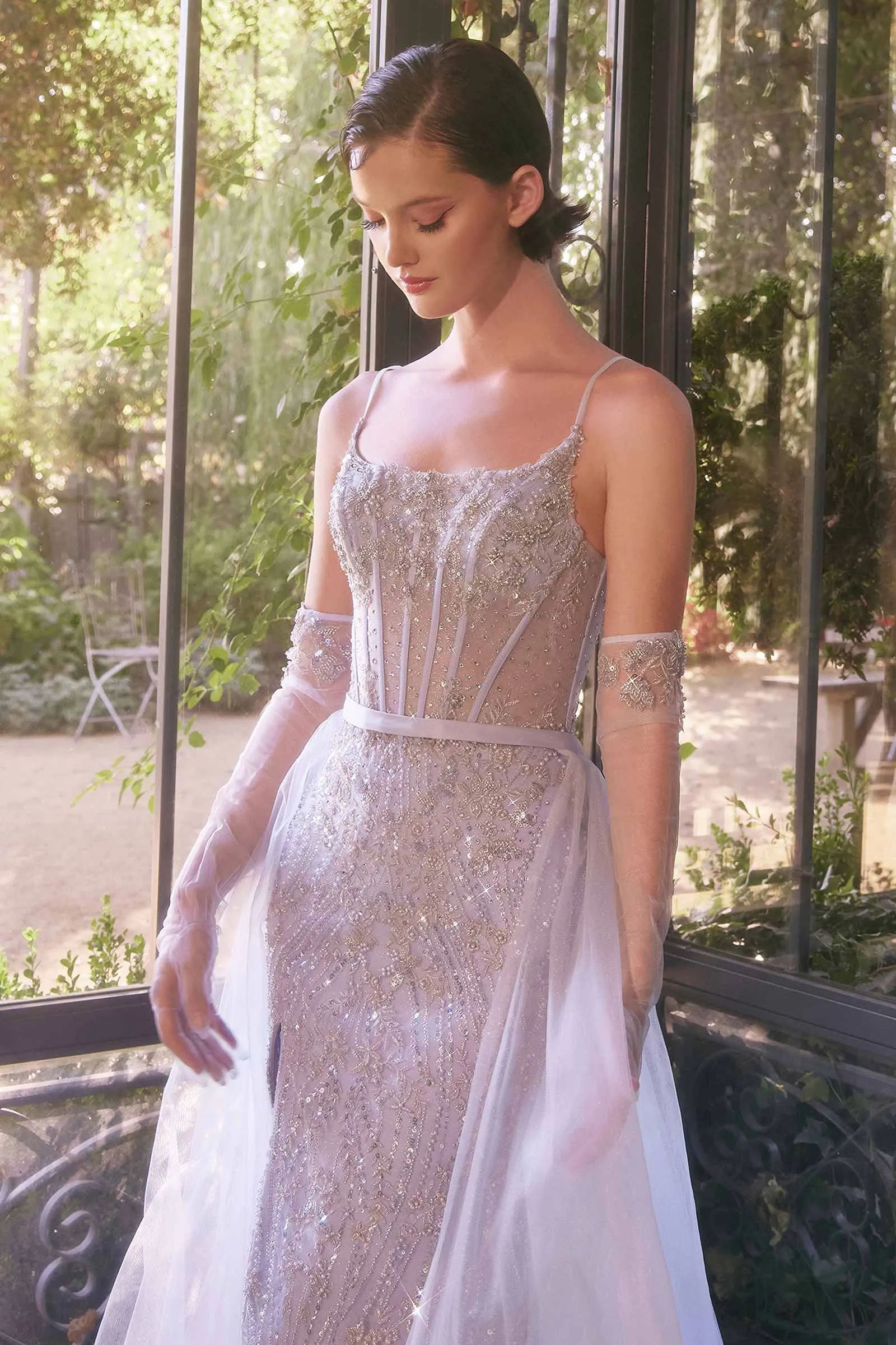 Andrea & Leo A1361 Dress Beaded Light Blue Gown & Removable Tulle Overskirt