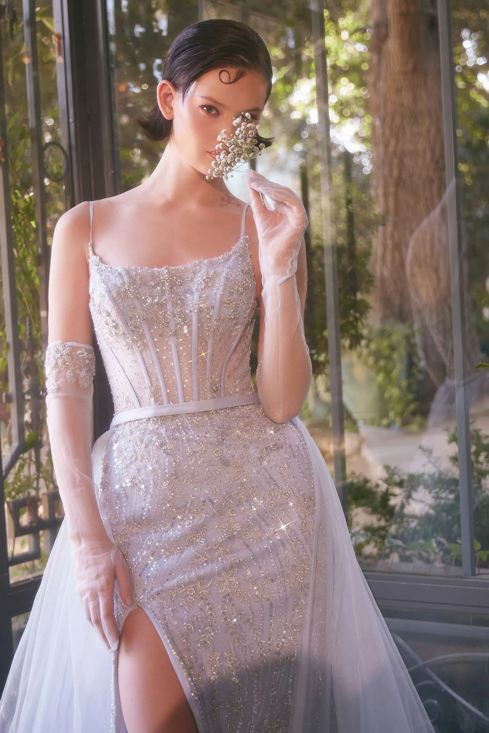 Andrea & Leo A1361 Dress Beaded Light Blue Gown & Removable Tulle Overskirt