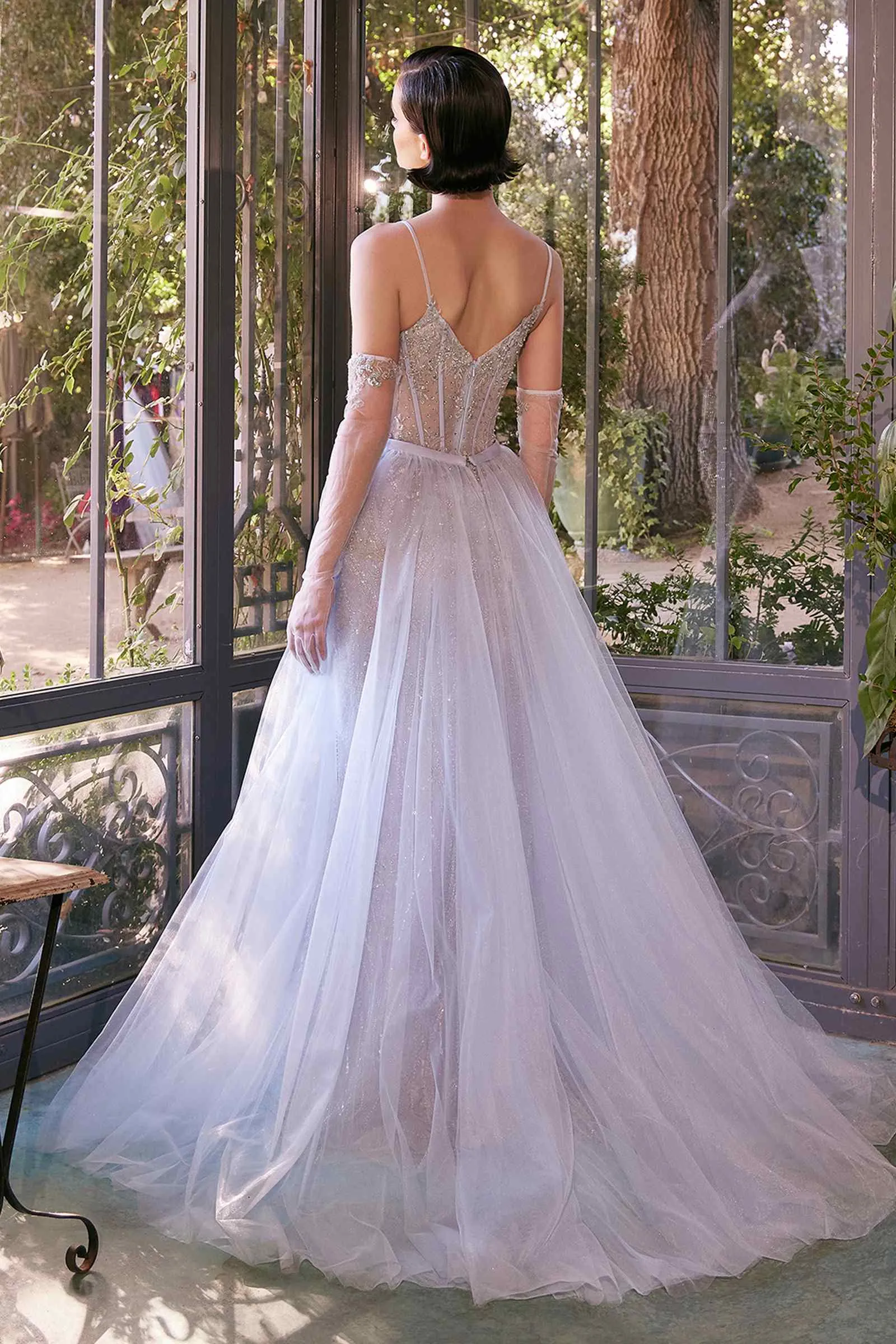 Andrea & Leo A1361 Dress Beaded Light Blue Gown & Removable Tulle Overskirt