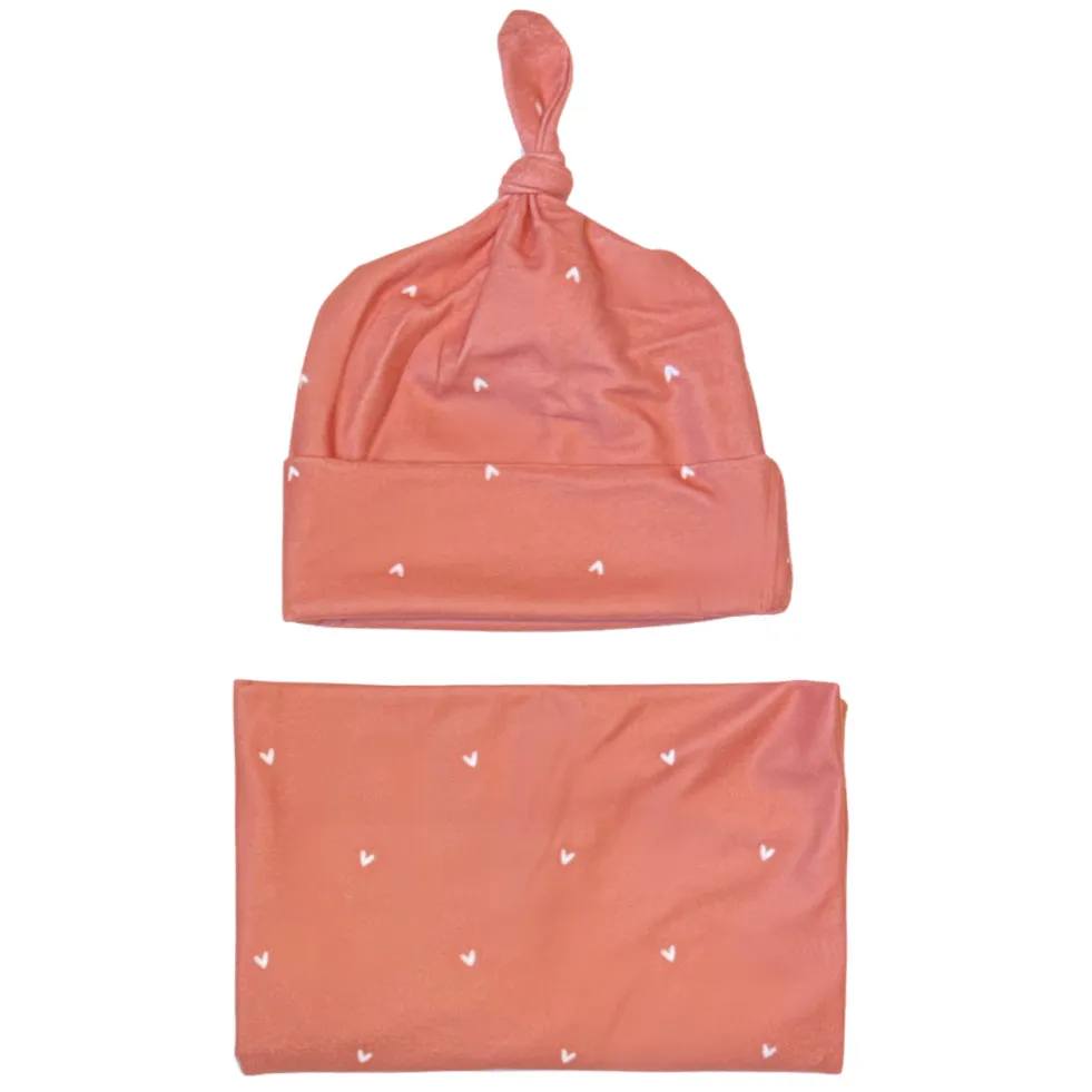 Baby Swaddle   Hat Set - Hearts