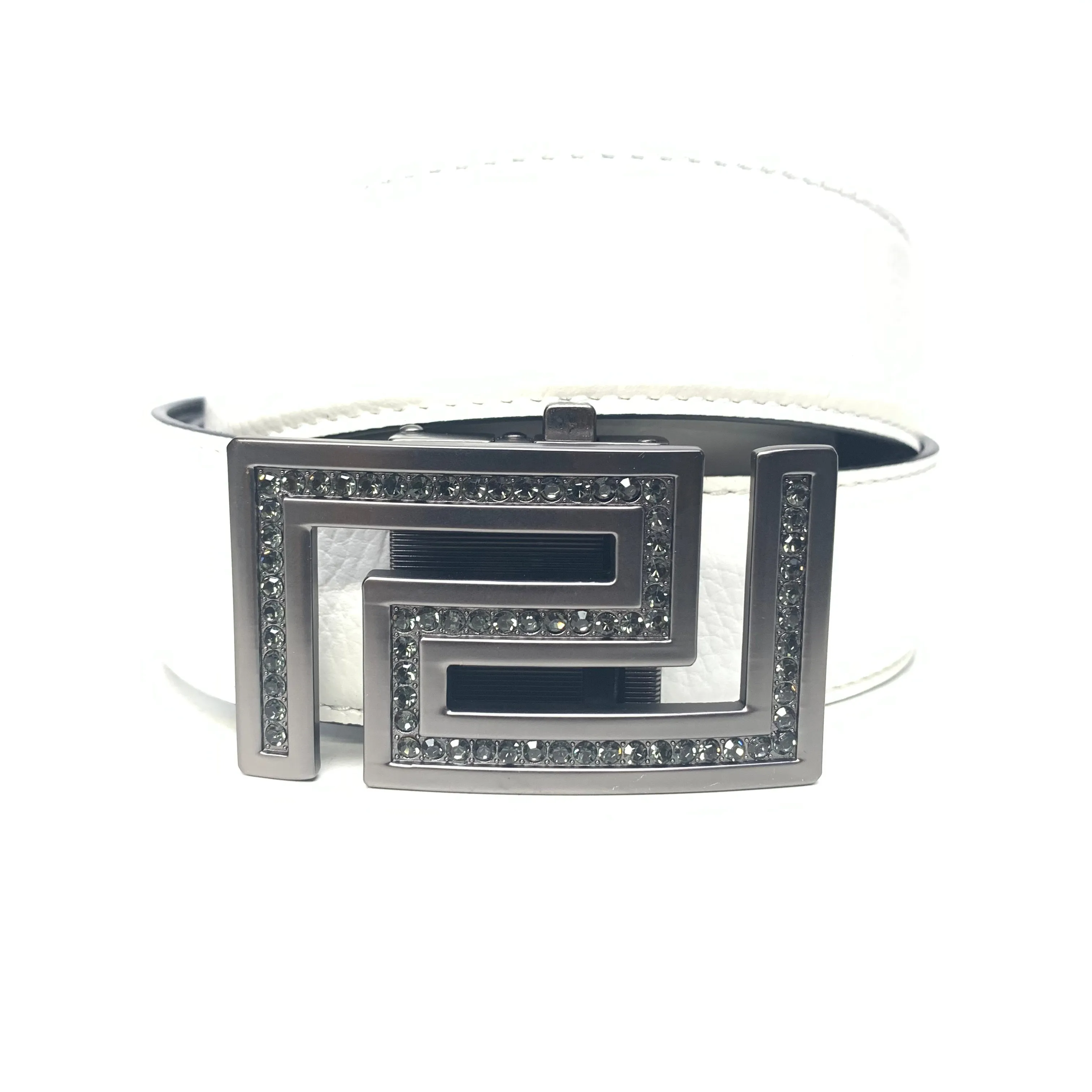 Barabas ATHENA "Greek" Key Mat Black/White Snake Adjustable Luxury Leather Dress Belt