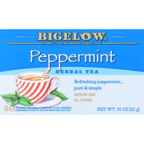Bigelow - Tea Purely Peppermint, 20 Bags, 0.91 oz - Pack of 6