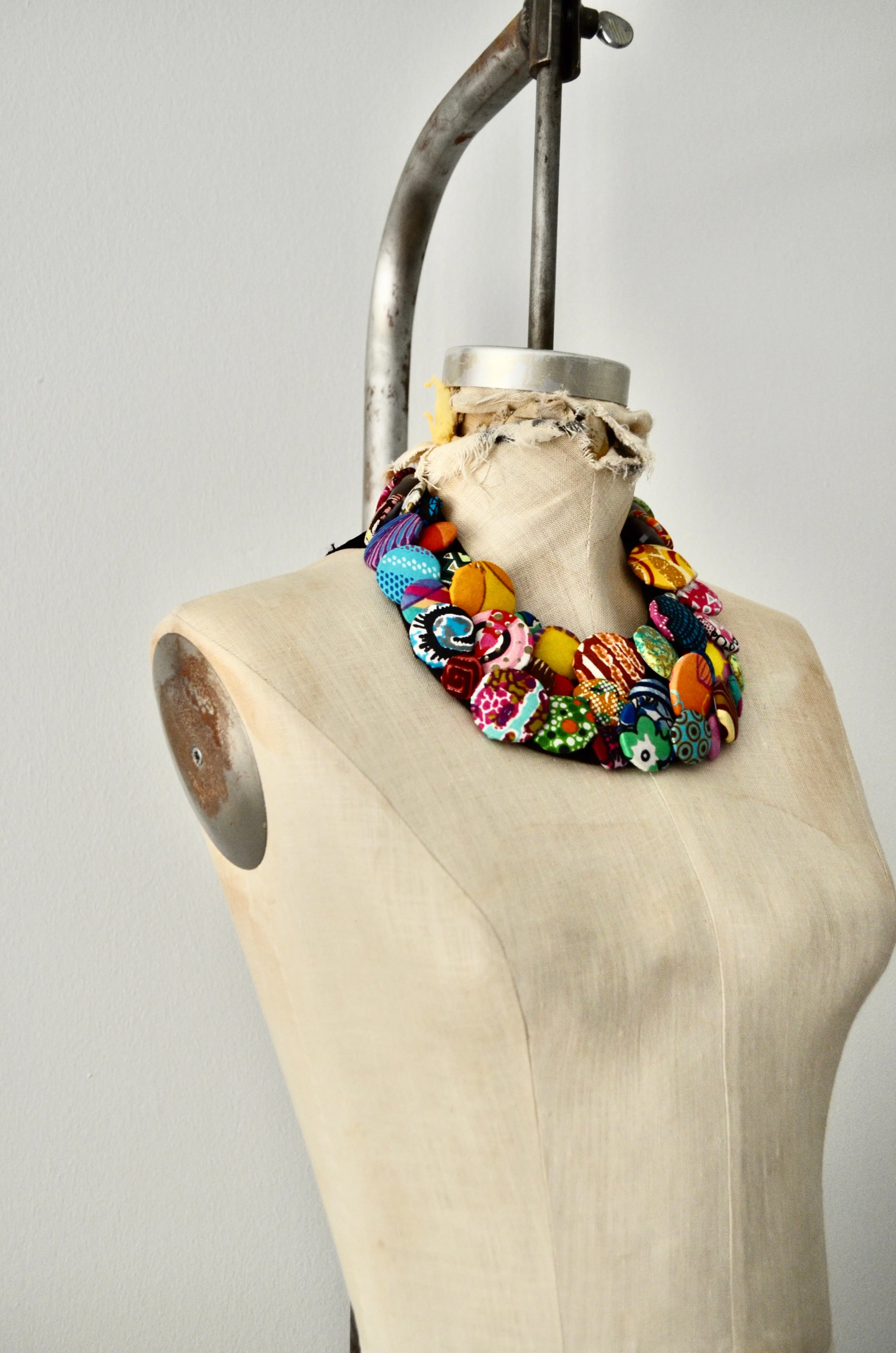 Boho Ethnic Ankara African Multi Strand Colorful Button Necklace