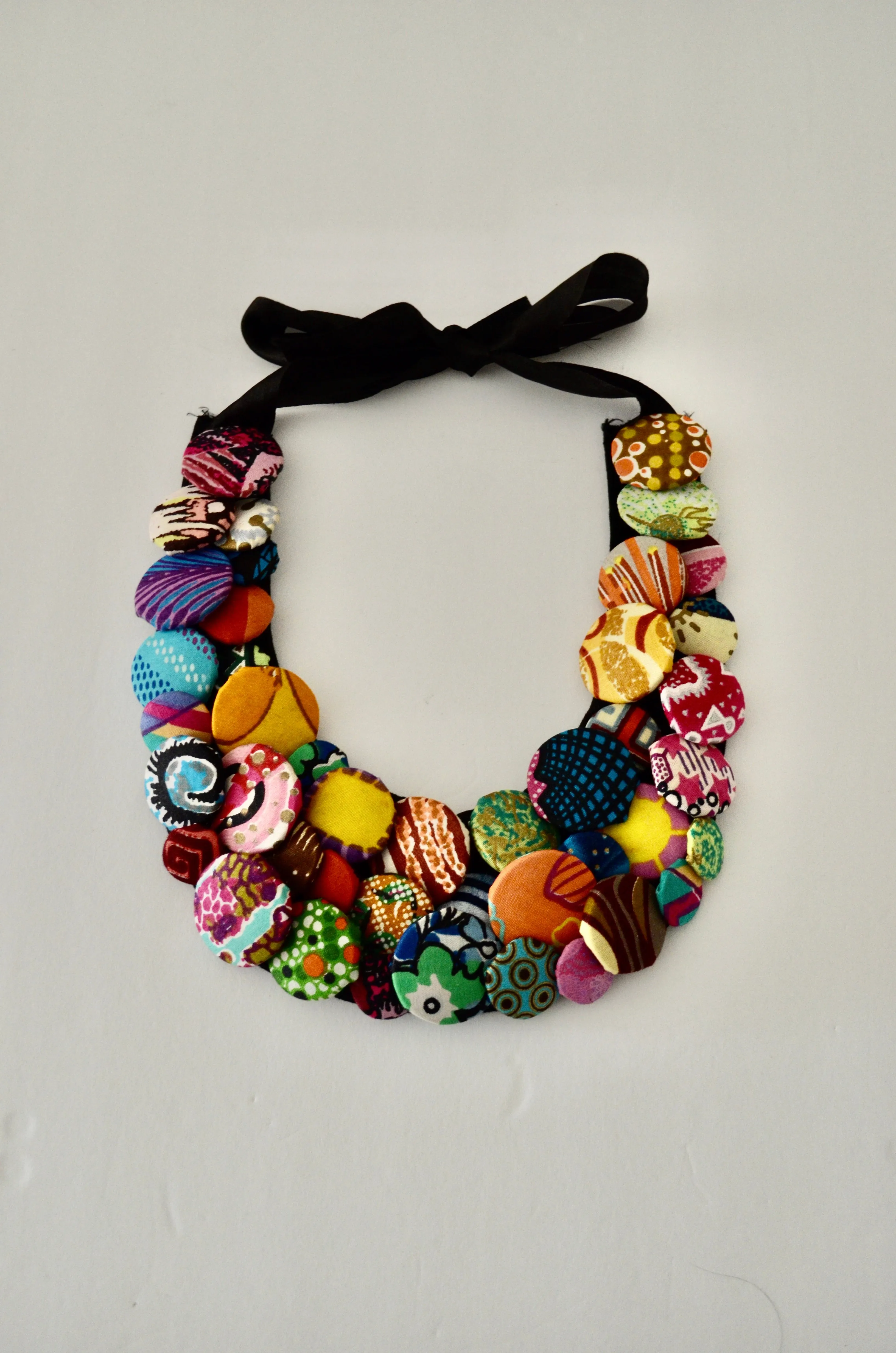 Boho Ethnic Ankara African Multi Strand Colorful Button Necklace