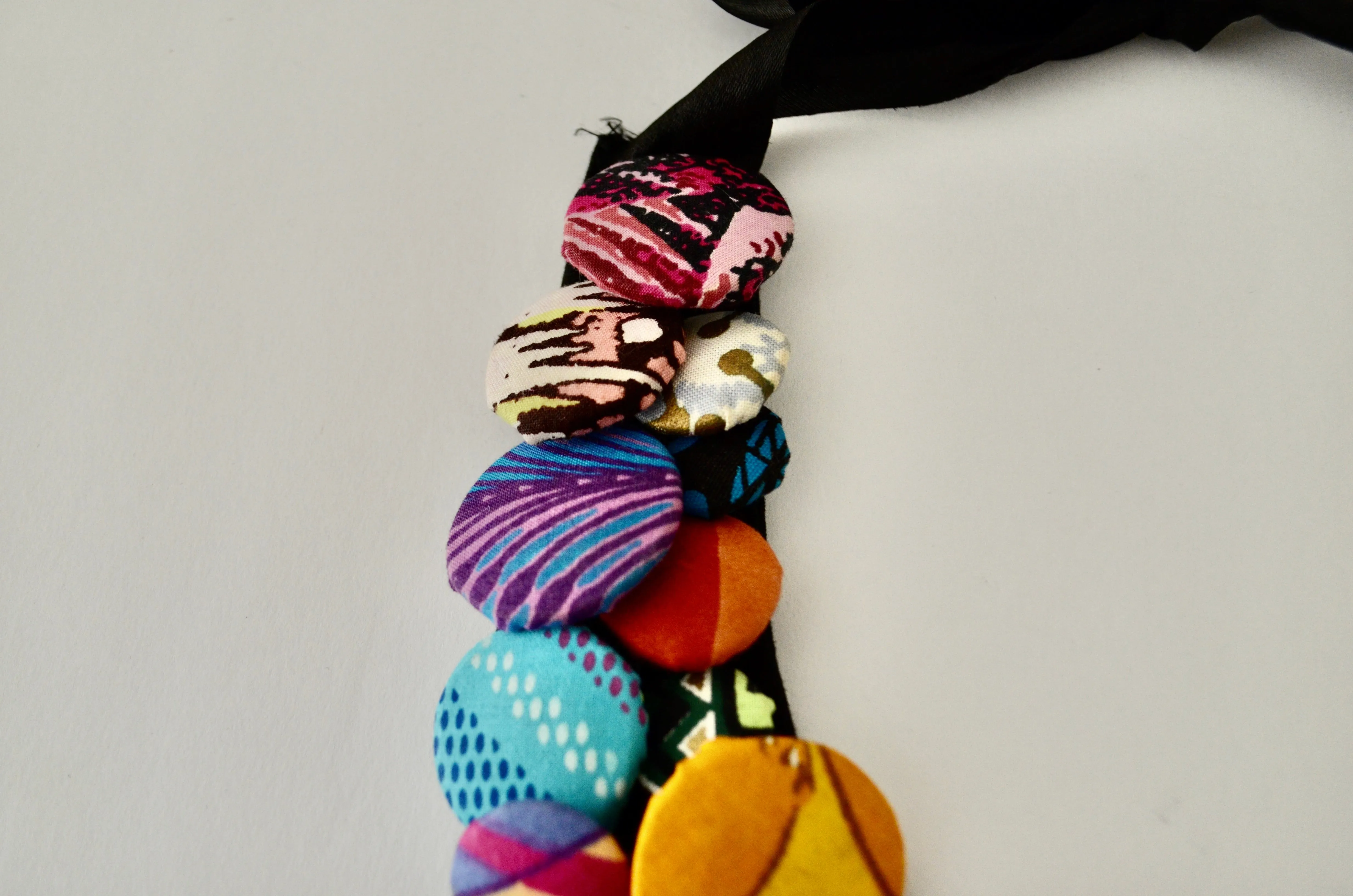 Boho Ethnic Ankara African Multi Strand Colorful Button Necklace