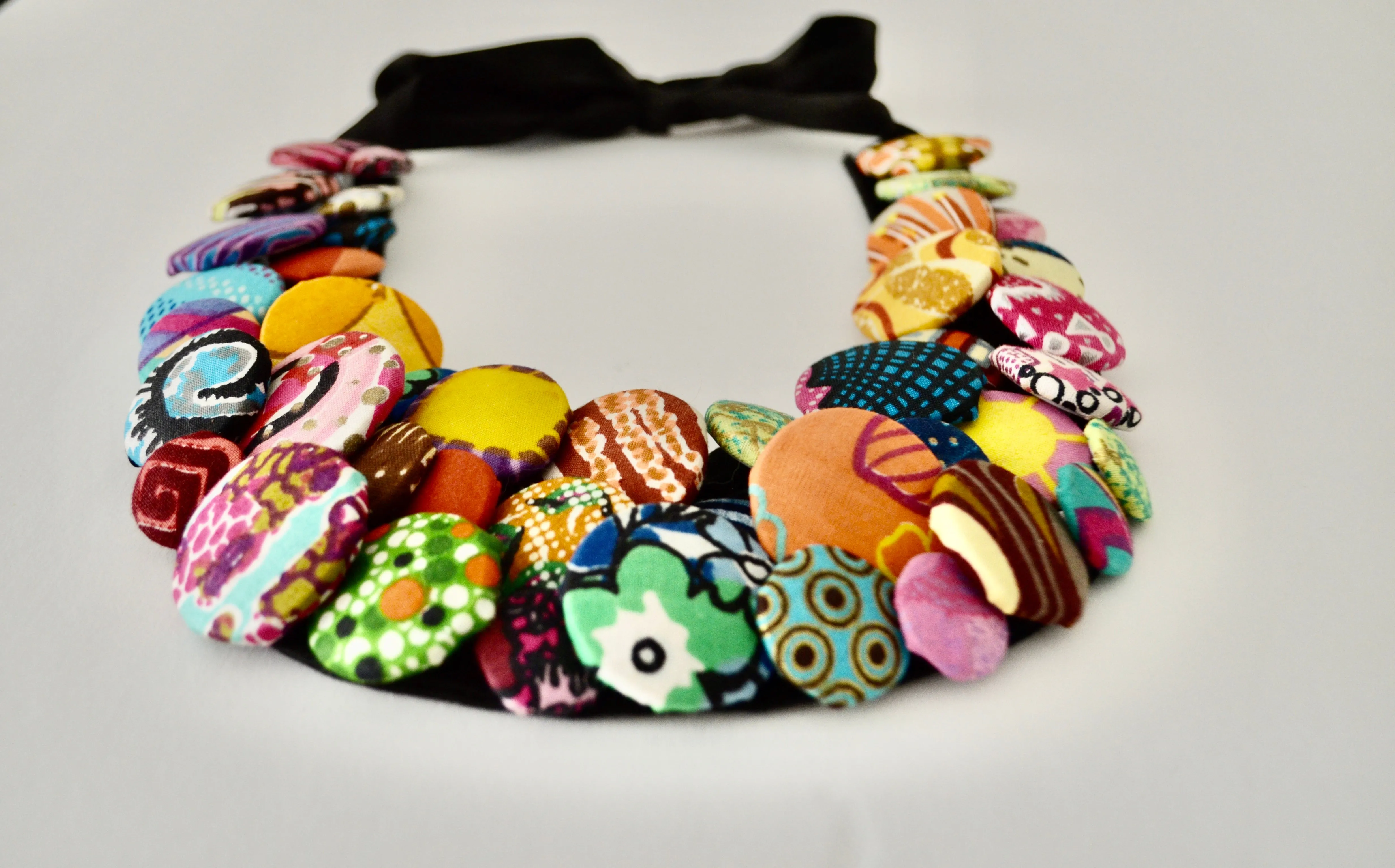 Boho Ethnic Ankara African Multi Strand Colorful Button Necklace