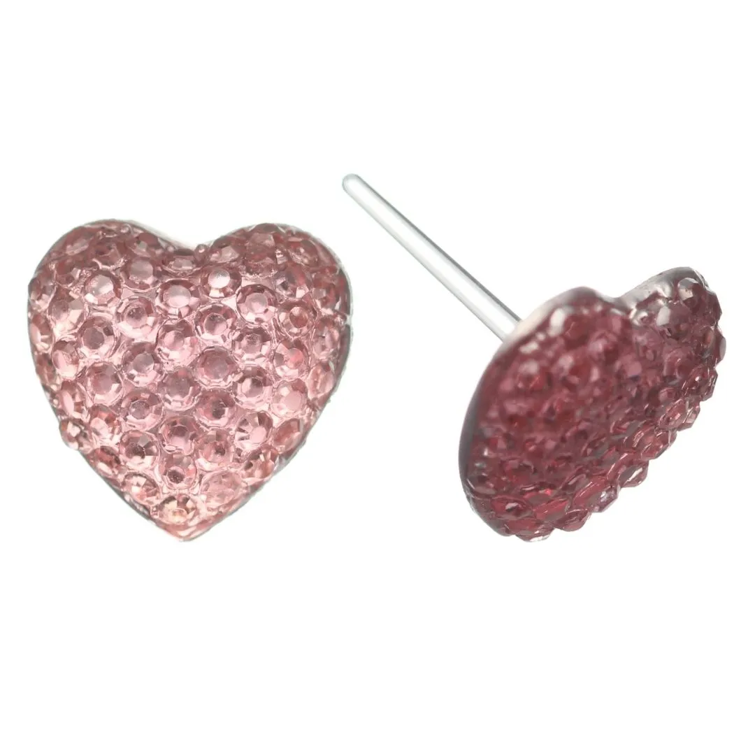 Bubble Heart Studs Hypoallergenic Earrings for Sensitive Ears Made with Plastic Posts