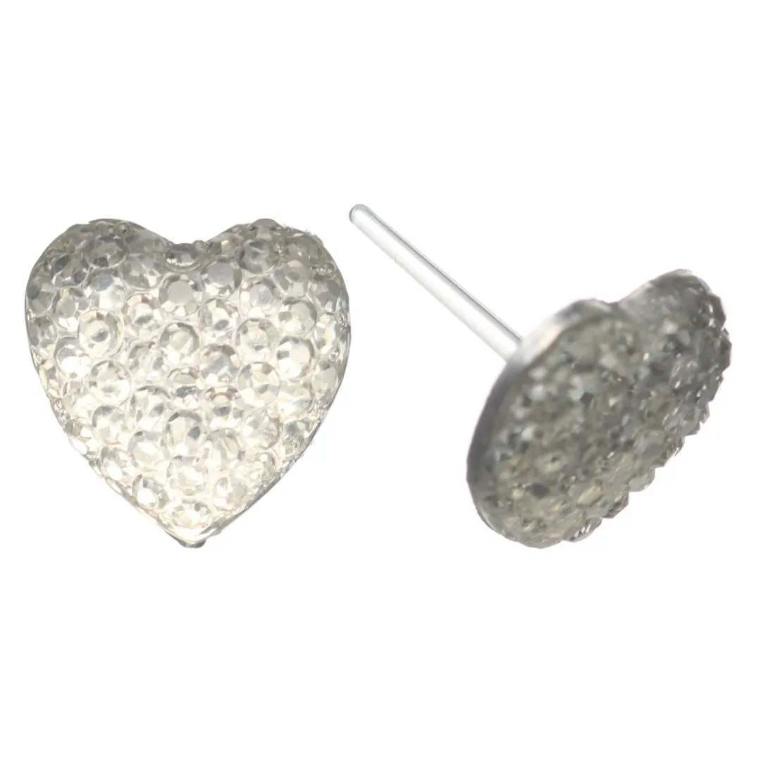 Bubble Heart Studs Hypoallergenic Earrings for Sensitive Ears Made with Plastic Posts