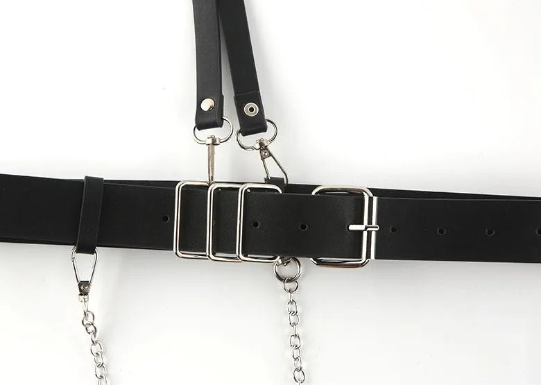 Buckle PU leather metal chain adjustable belt