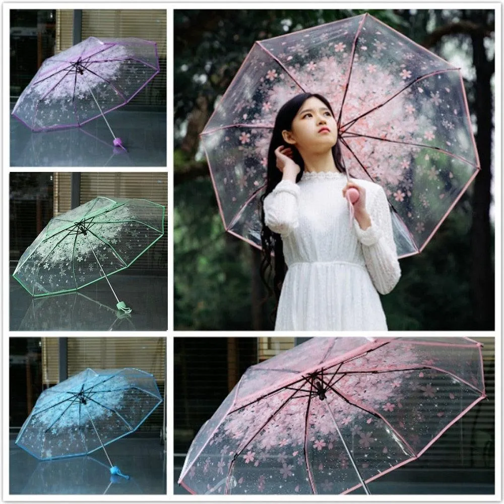 Chic Cherry Blossom UV-Proof Sunshade with Extended Grip Handle