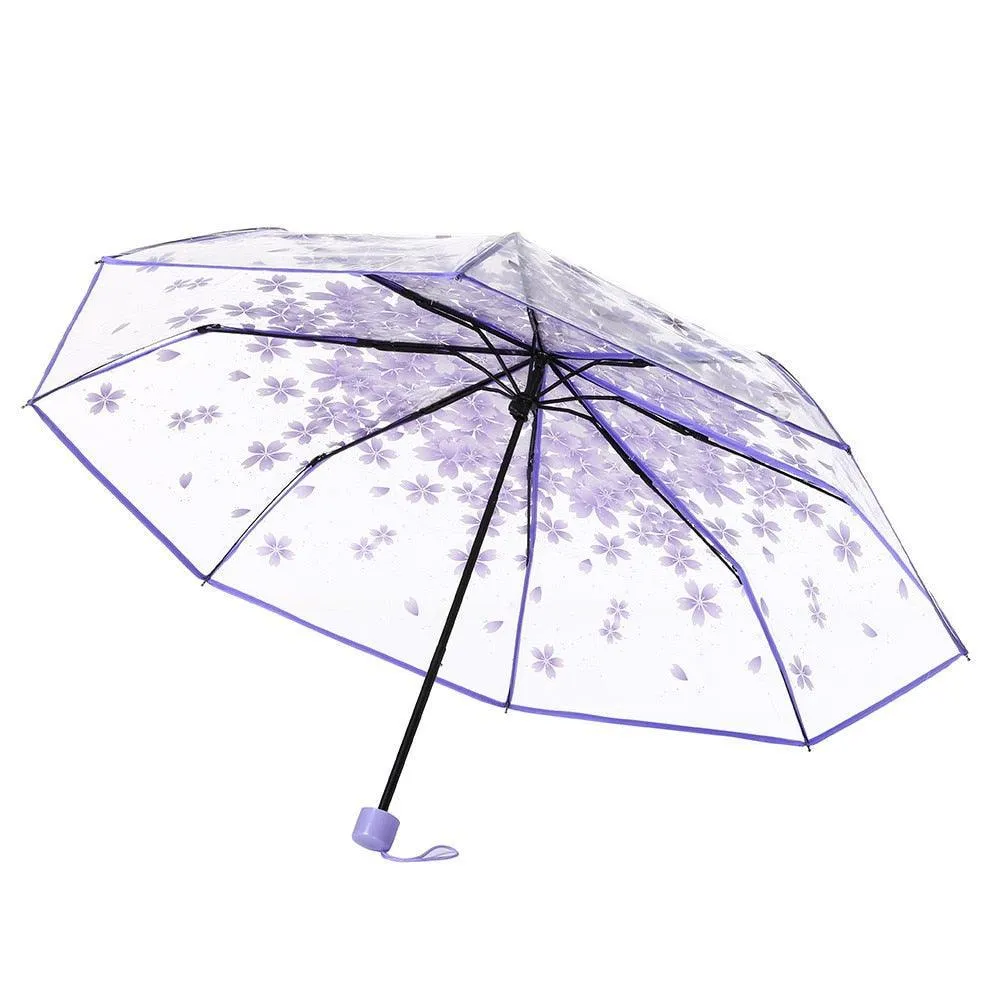 Chic Cherry Blossom UV-Proof Sunshade with Extended Grip Handle