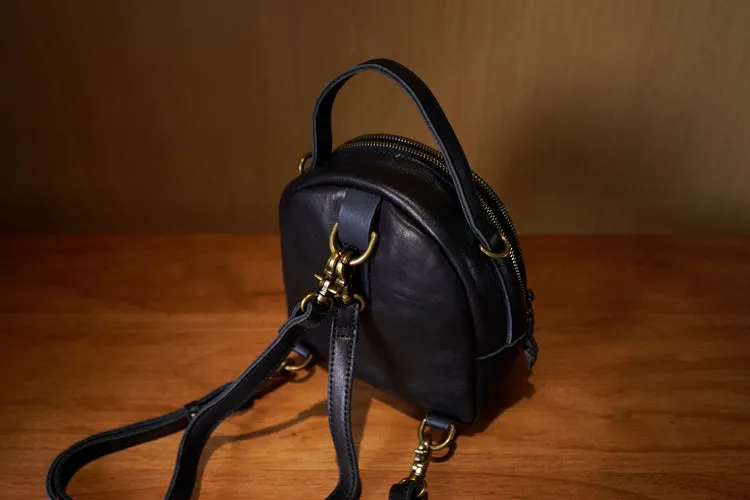 Chic Leather Mini Backpack Purse Black Leather Shoulder Bag