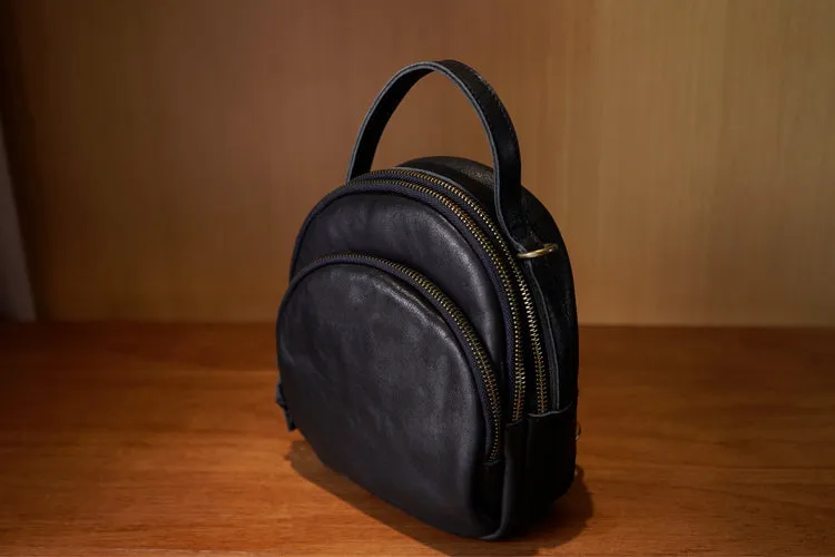 Chic Leather Mini Backpack Purse Black Leather Shoulder Bag