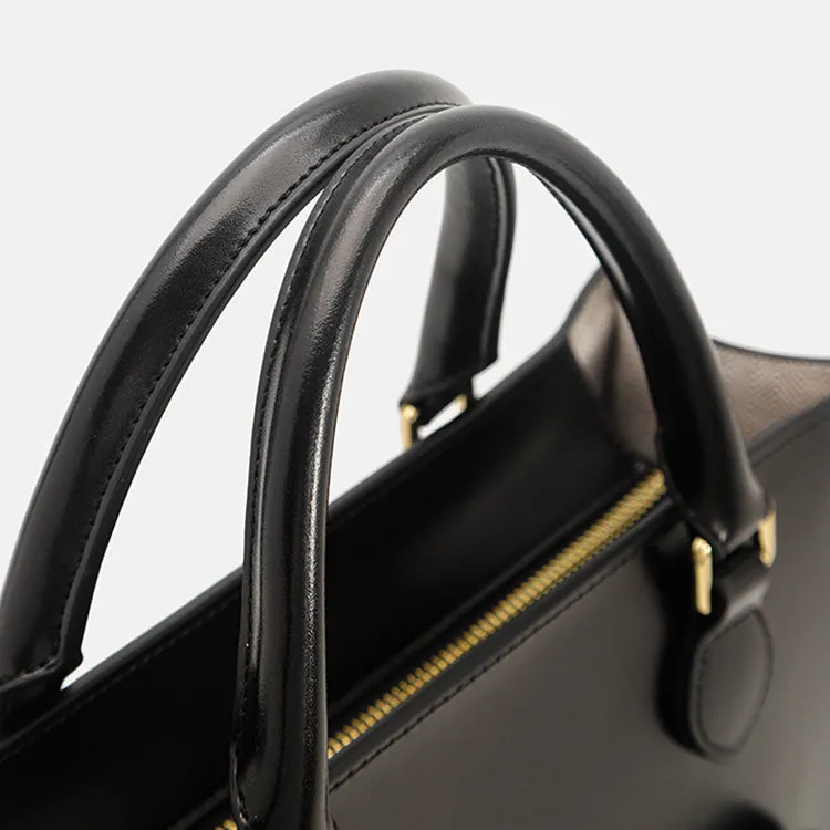 Chic Womens Genuine Leather Shoulder Bags Black Leather Tote
