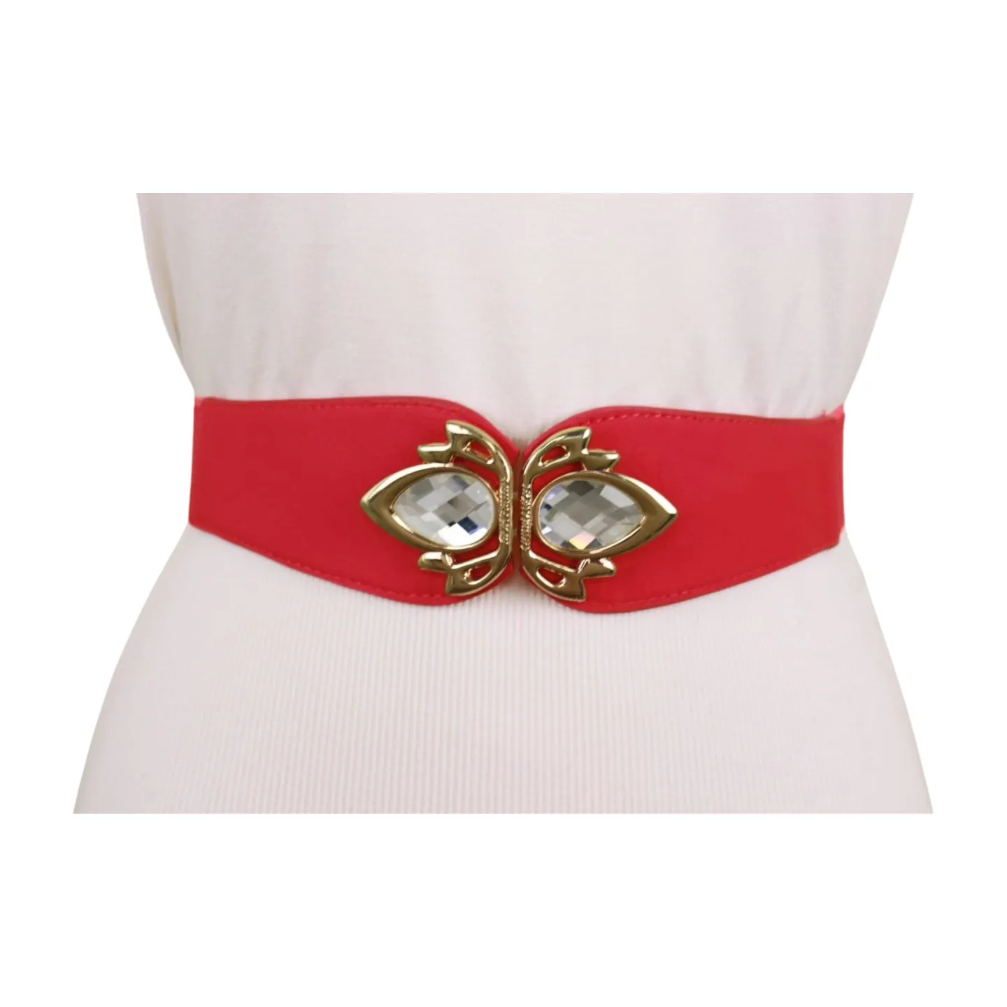 Coral Elastic Fashion Belt Gold Metal Bling Buckle S M