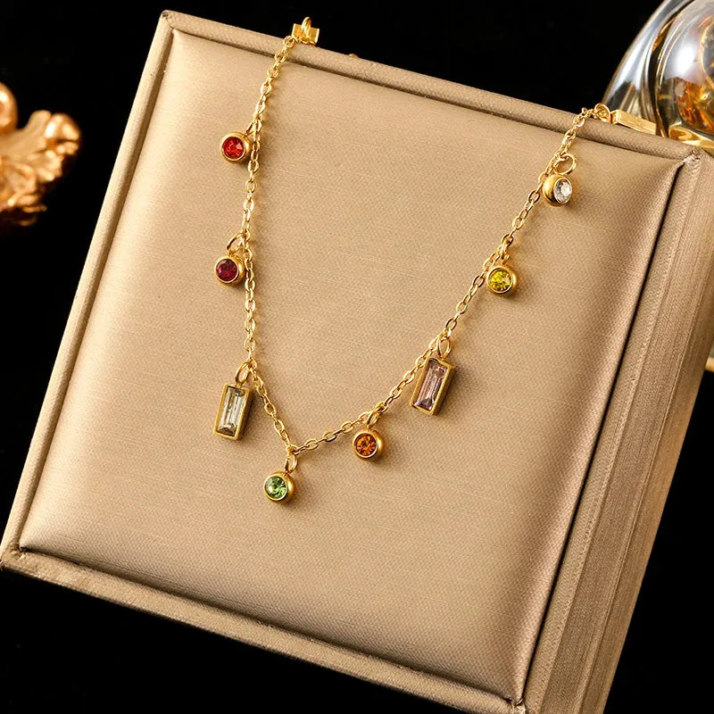 EILIECK 316L Stainless Steel Colorful Crystal Pendant Necklace