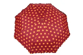 FabSeasons Big Yellow Polka Dots Printed Automatic 3 Fold Maroon Umbrella with frills