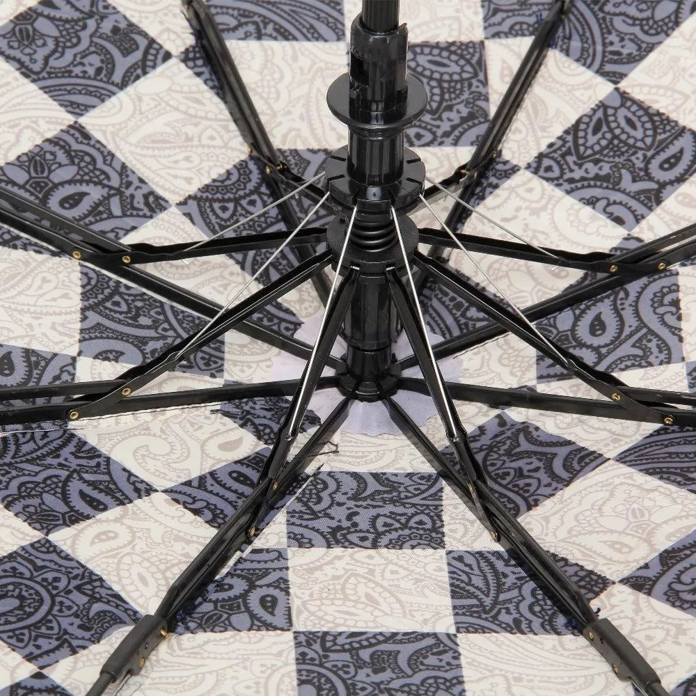 Fabseasons Checkered Grey Checks Printed 3 Fold Semi Umbrella with Frills