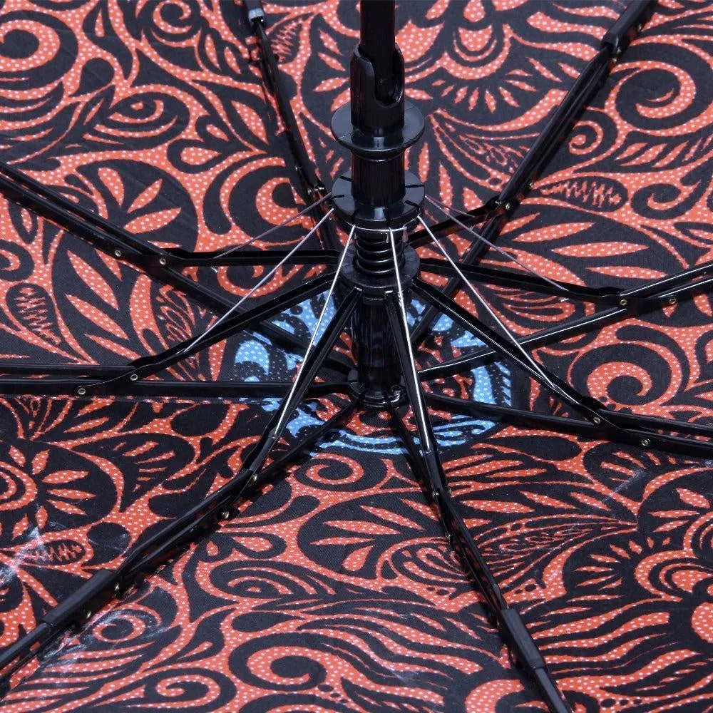 FabSeasons Orange Symmteric Print 3 fold Umbrella