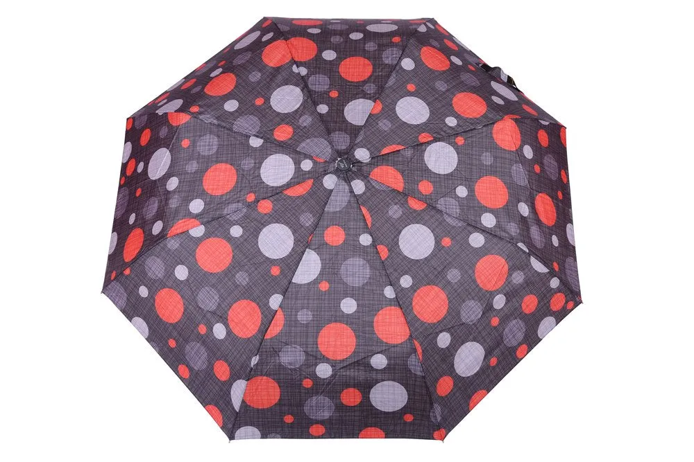 FabSeasons Red Dotted Digital Printed 3 Fold Fancy Automatic Black Umbrella