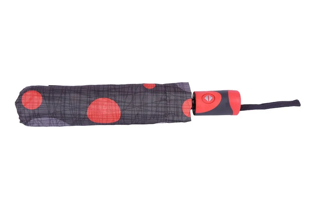FabSeasons Red Dotted Digital Printed 3 Fold Fancy Automatic Black Umbrella