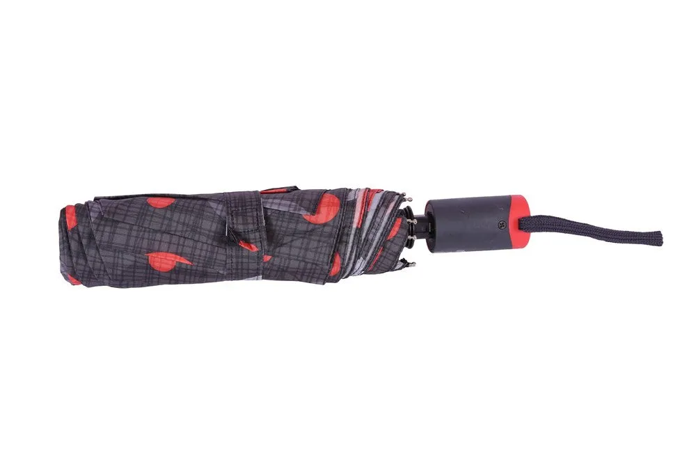FabSeasons Red Dotted Digital Printed 3 Fold Fancy Automatic Black Umbrella