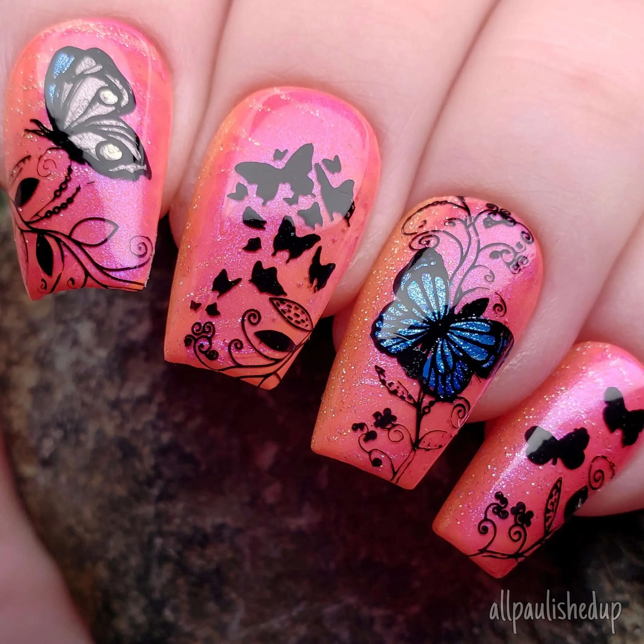 Flutterby (CjS-278) Steel Nail Art Layered Stamping Plate