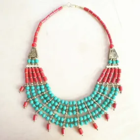Handmade Colorful Tibetan Lampwork Beaded 18" Necklace