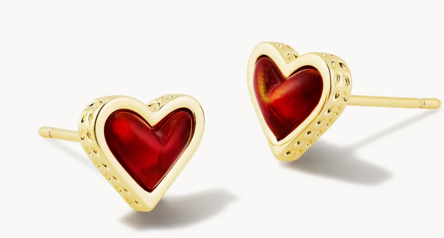 Kendra Scott - Framed Ari Heart Stud Earrings - Gold Red Opalescent Resin