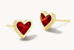 Kendra Scott - Framed Ari Heart Stud Earrings - Gold Red Opalescent Resin
