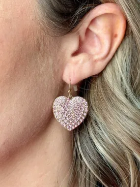Lovely in Pink CZ Heart Earrings - Gold