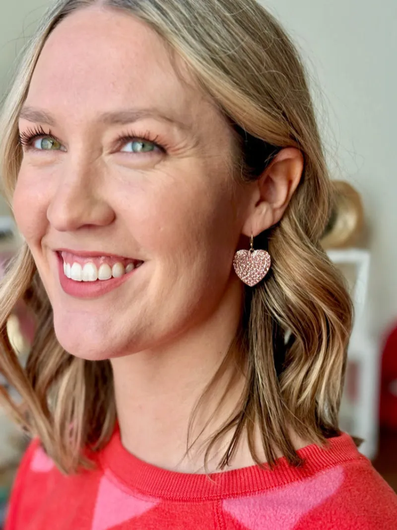 Lovely in Pink CZ Heart Earrings - Gold