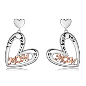 Mom Love Heart Earrings Hoop, Mom Earrings Studs for Mother Grandma,Best Mom Drop Hoops Birthday Gift