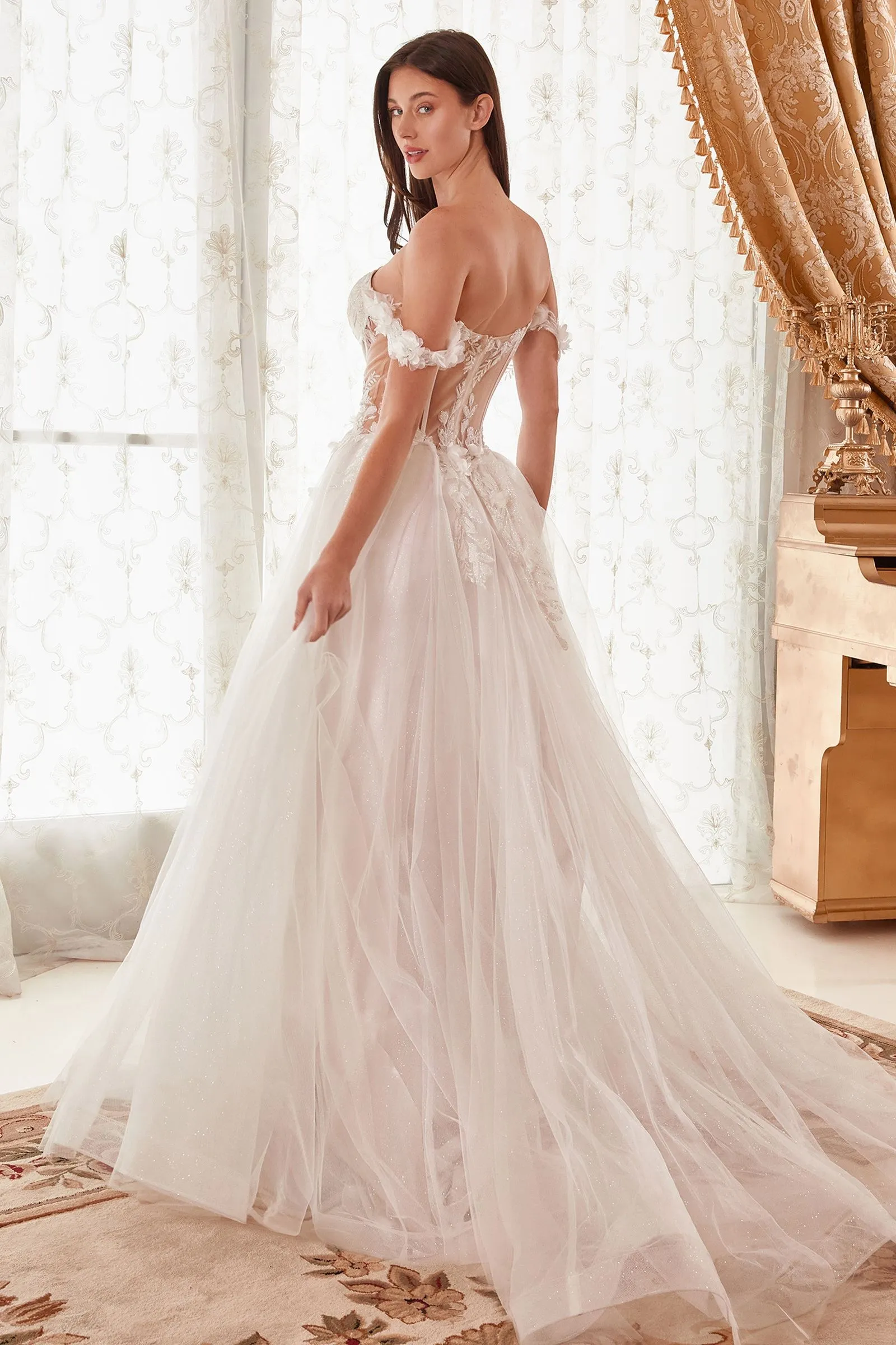 OFF THE SHOULDER FLORAL A-LINE BRIDAL GOWN CDWN308