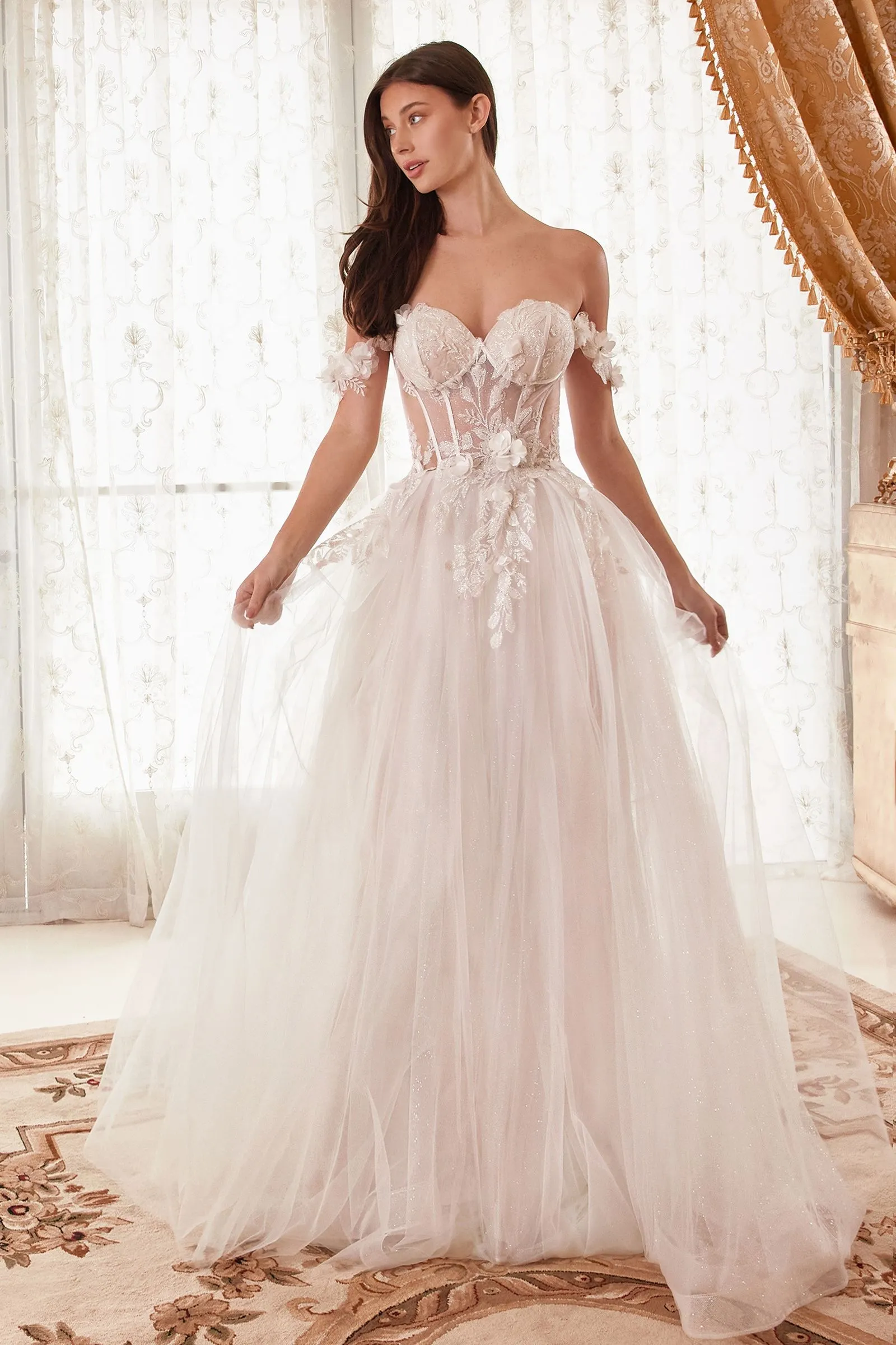 OFF THE SHOULDER FLORAL A-LINE BRIDAL GOWN CDWN308