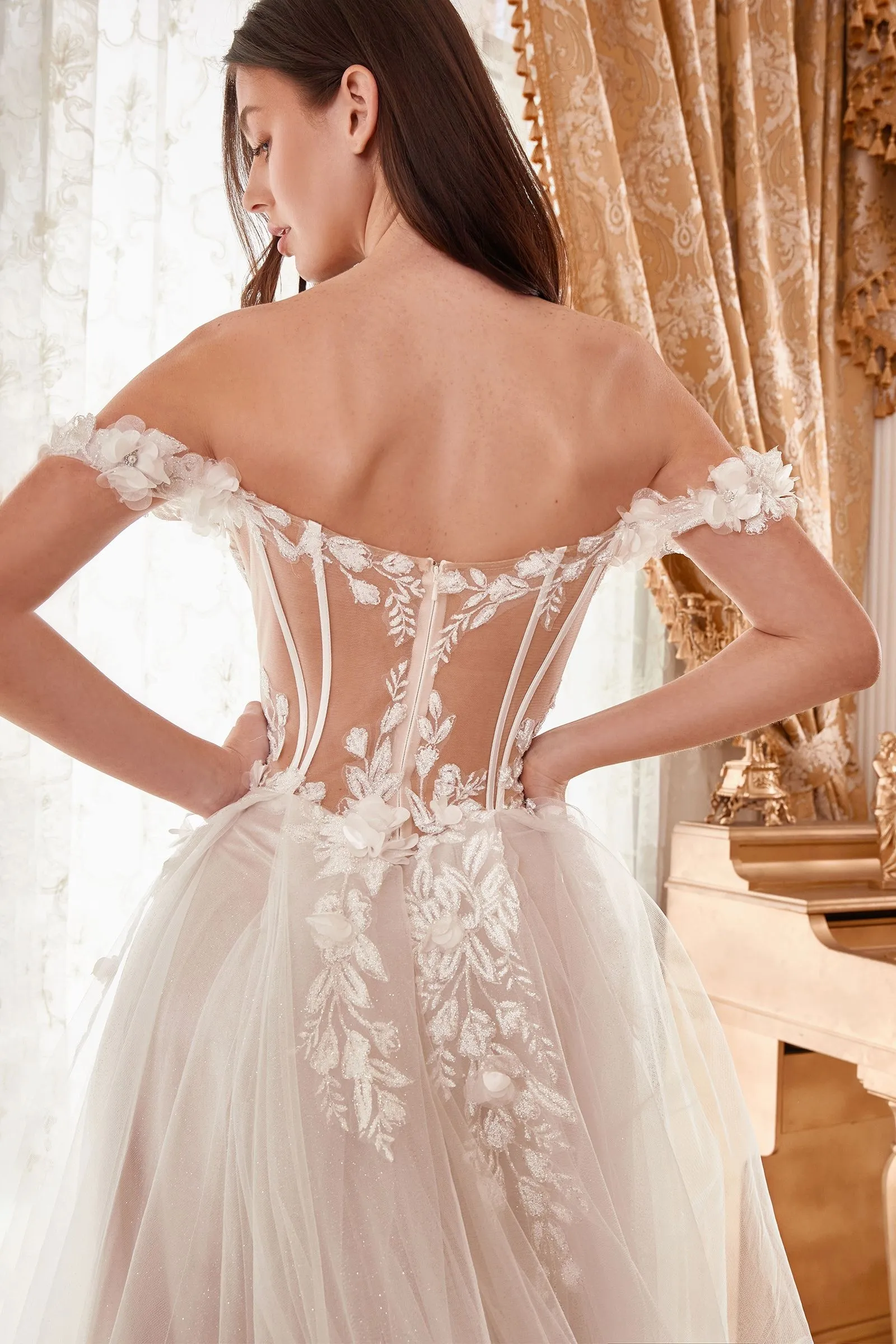 OFF THE SHOULDER FLORAL A-LINE BRIDAL GOWN CDWN308