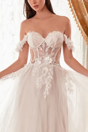 OFF THE SHOULDER FLORAL A-LINE BRIDAL GOWN CDWN308