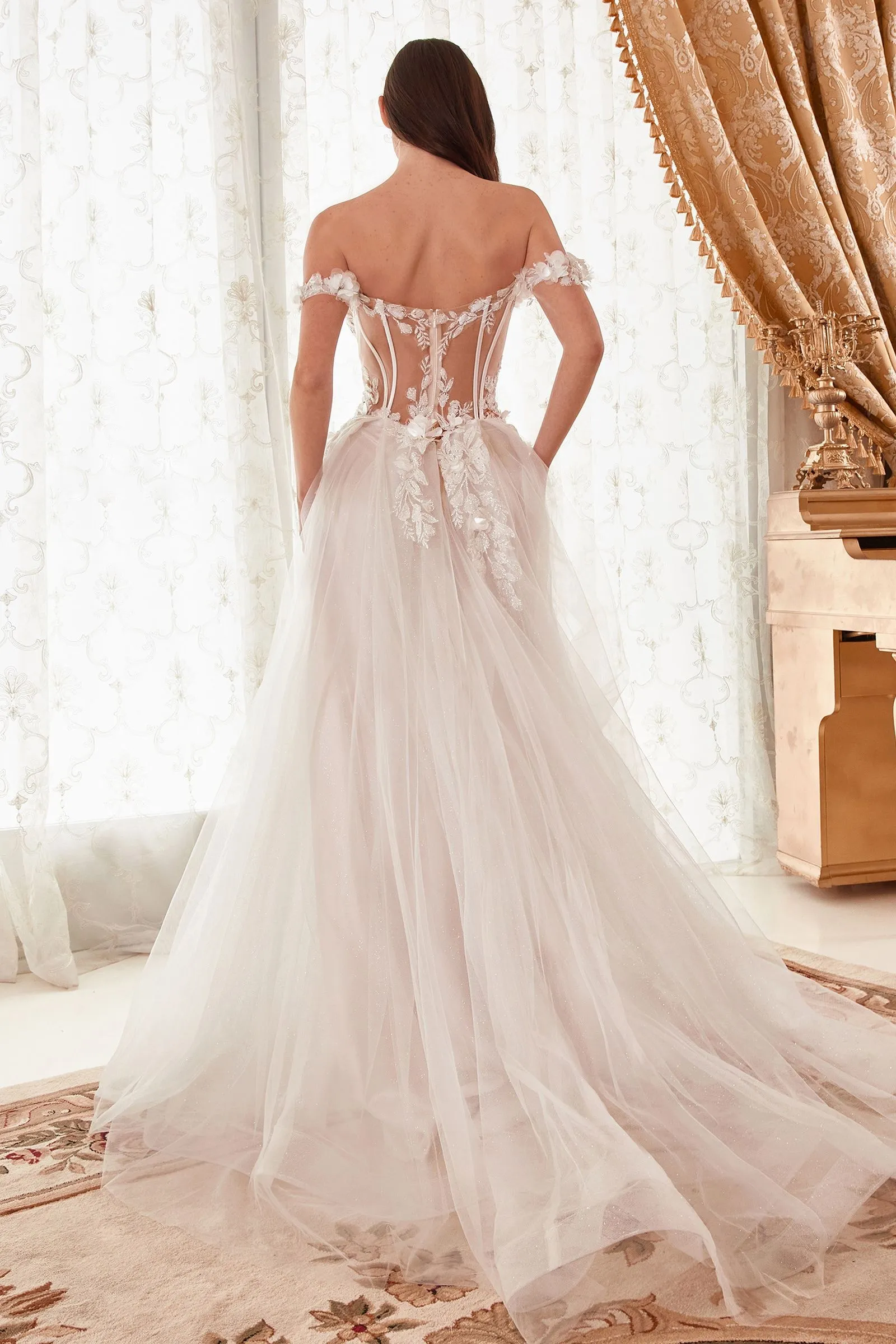 OFF THE SHOULDER FLORAL A-LINE BRIDAL GOWN CDWN308