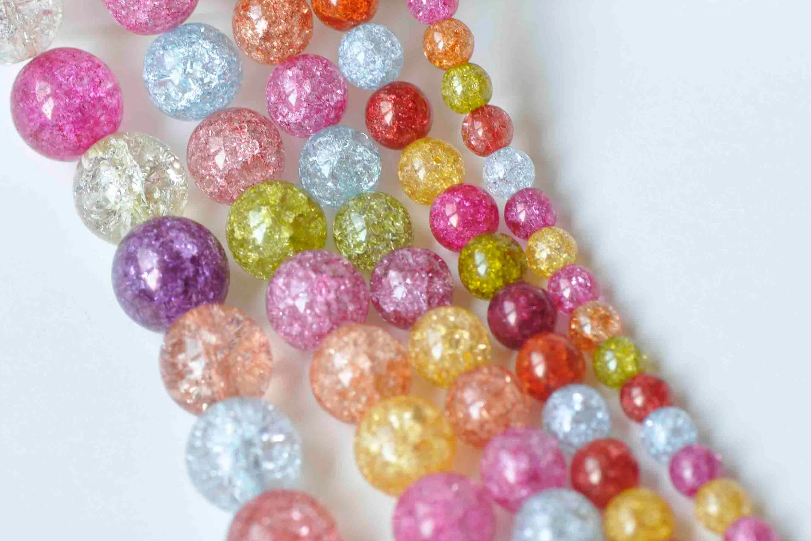 One Strand Colorful Round Crackle Glass Beads 6mm-14mm