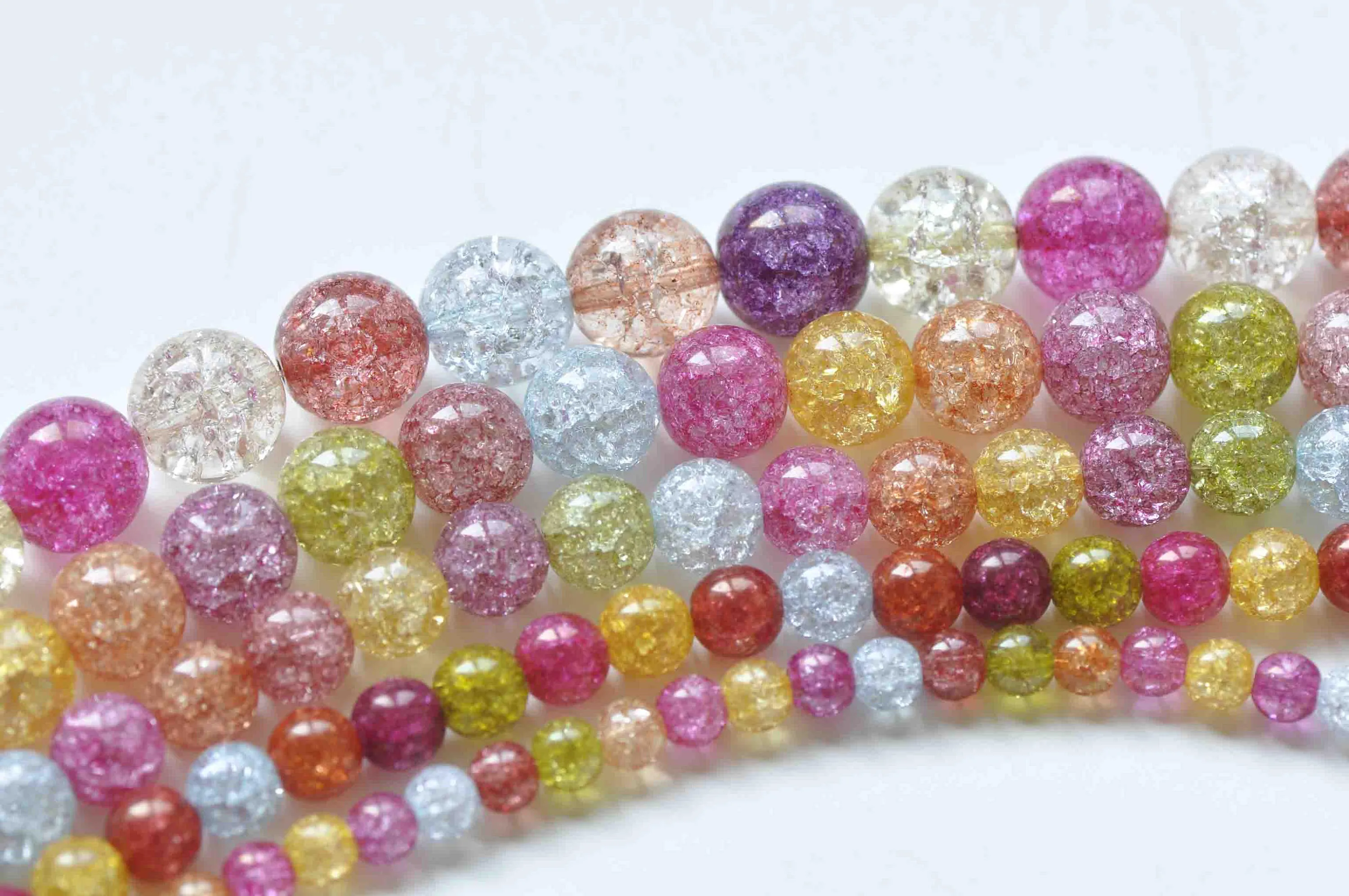 One Strand Colorful Round Crackle Glass Beads 6mm-14mm