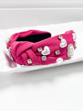 Pearl Heart Headband - Raspberry Pink