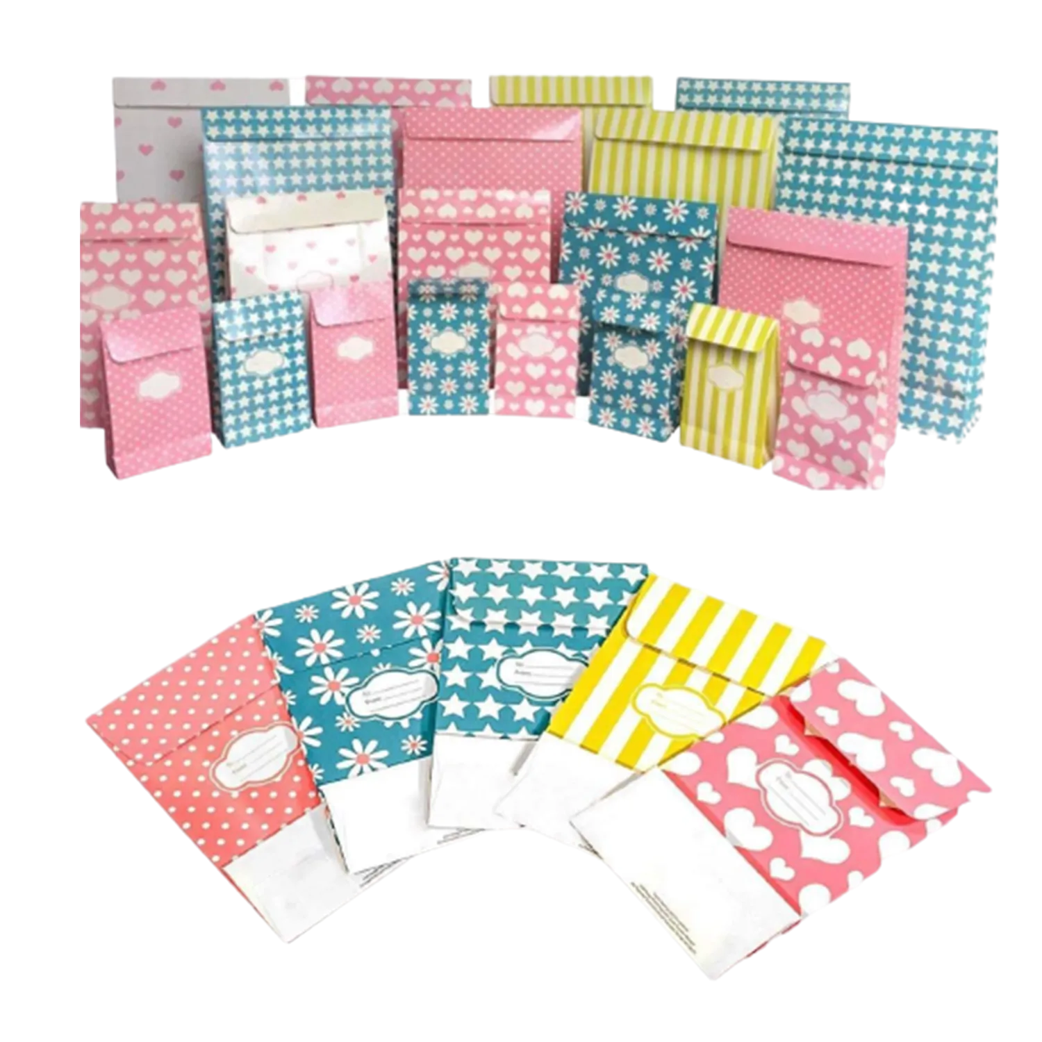 Peel & Seal Gift Bag Pink Hearts 12pk Large No-Wrap Present