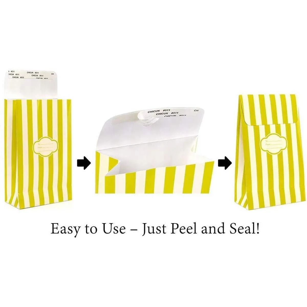 Peel & Seal Gift Wrap Bag Green Stripe 12pk Medium No-Wrap