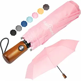 Pink Compact Travel Umbrella - Windproof Automatic - Women