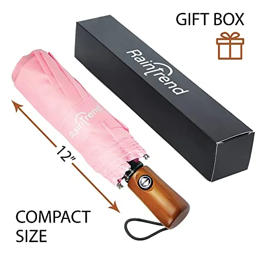 Pink Compact Travel Umbrella - Windproof Automatic - Women