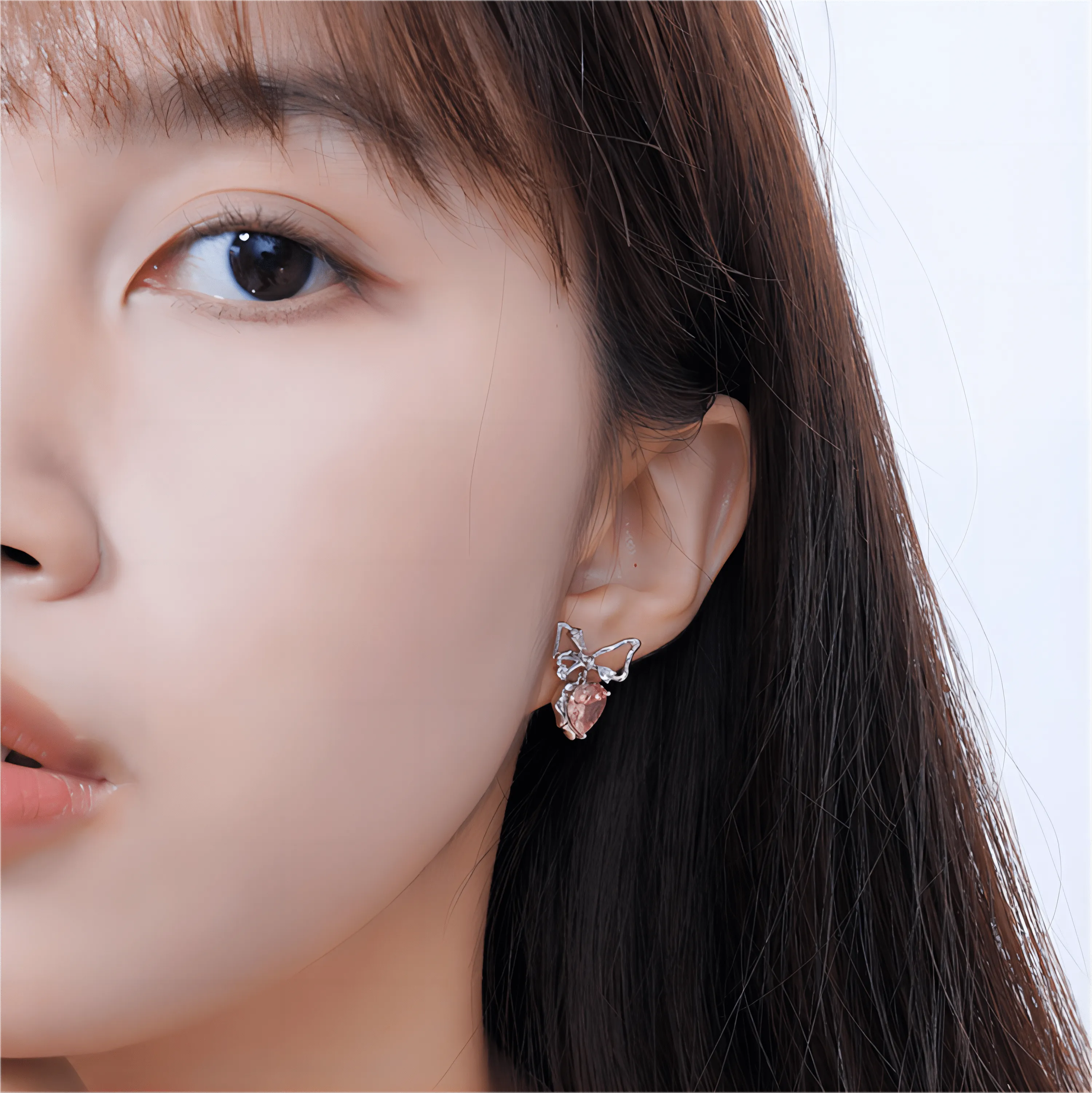 Pink Crystal Bowknot Heart Dangle Earrings